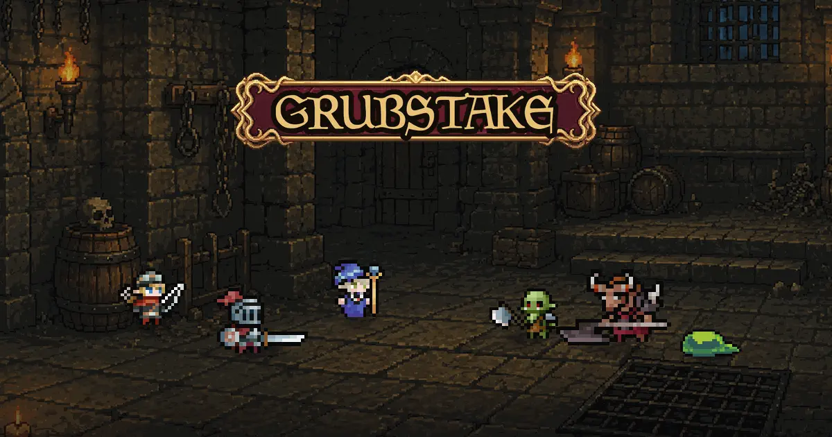An animated clip of Grubstake, a pixel-art roguelite shop game